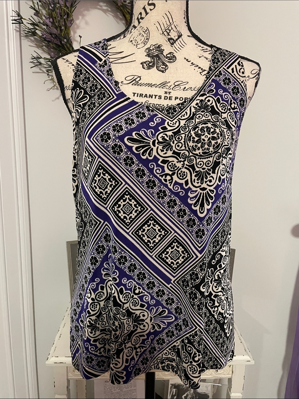 Chico's Black, White & Purple Paisley-Print V-Neck Camisole